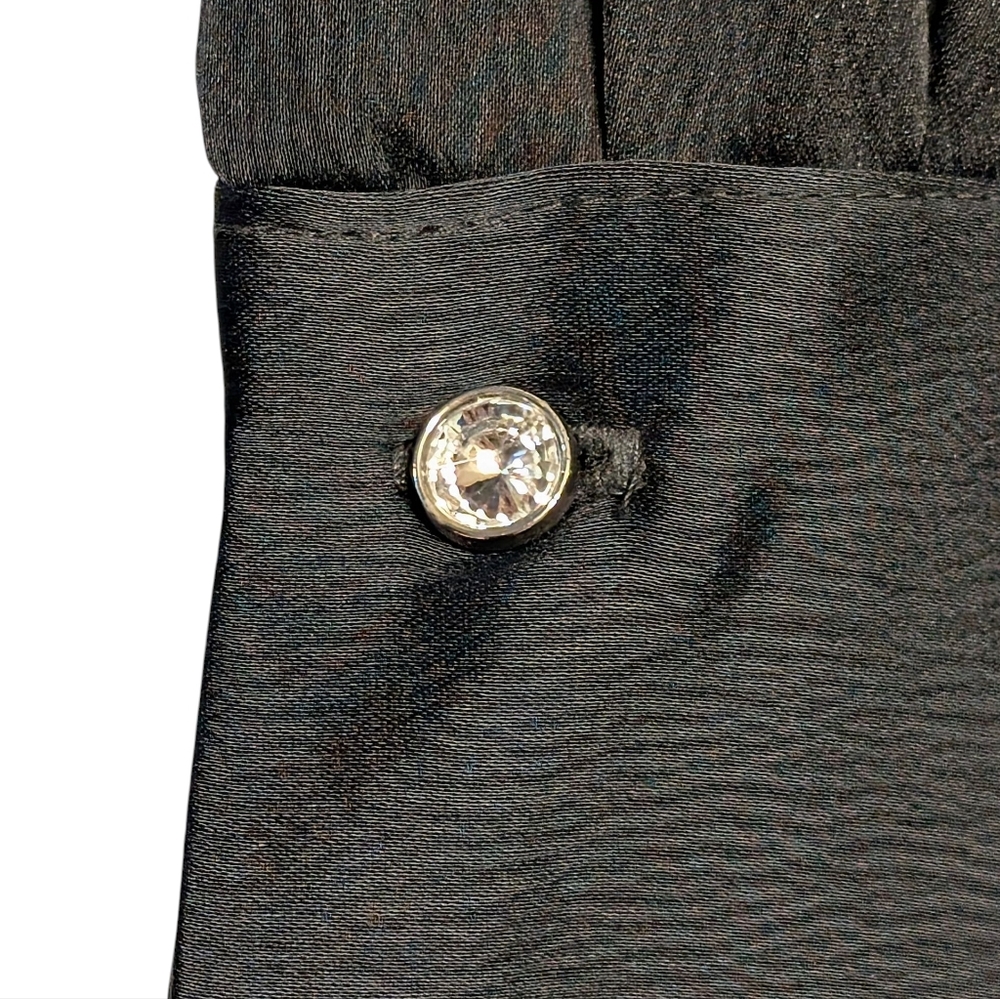 House of Harlow 1960 Black Satin Rhinestone Buckle Wrap Mini Dress | Size S - Picture 9 of 12